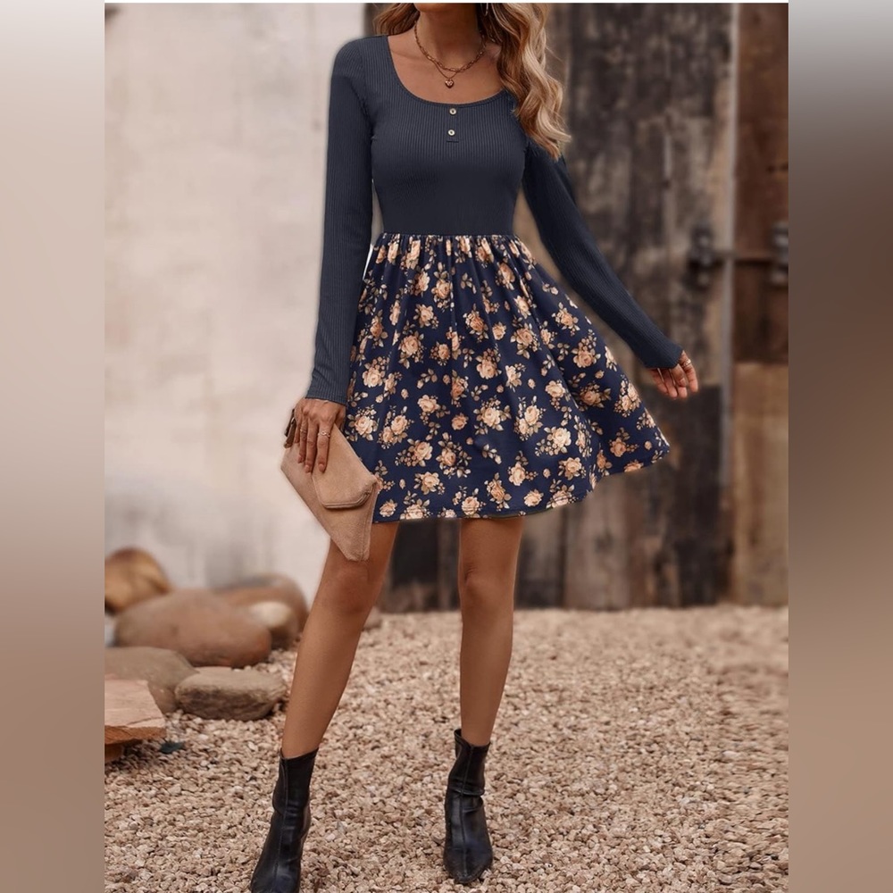 Women's Shirt Floral Print -line Dress